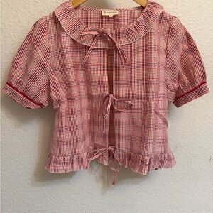 Red Checkered Short Sleeve Blouse (never worn)